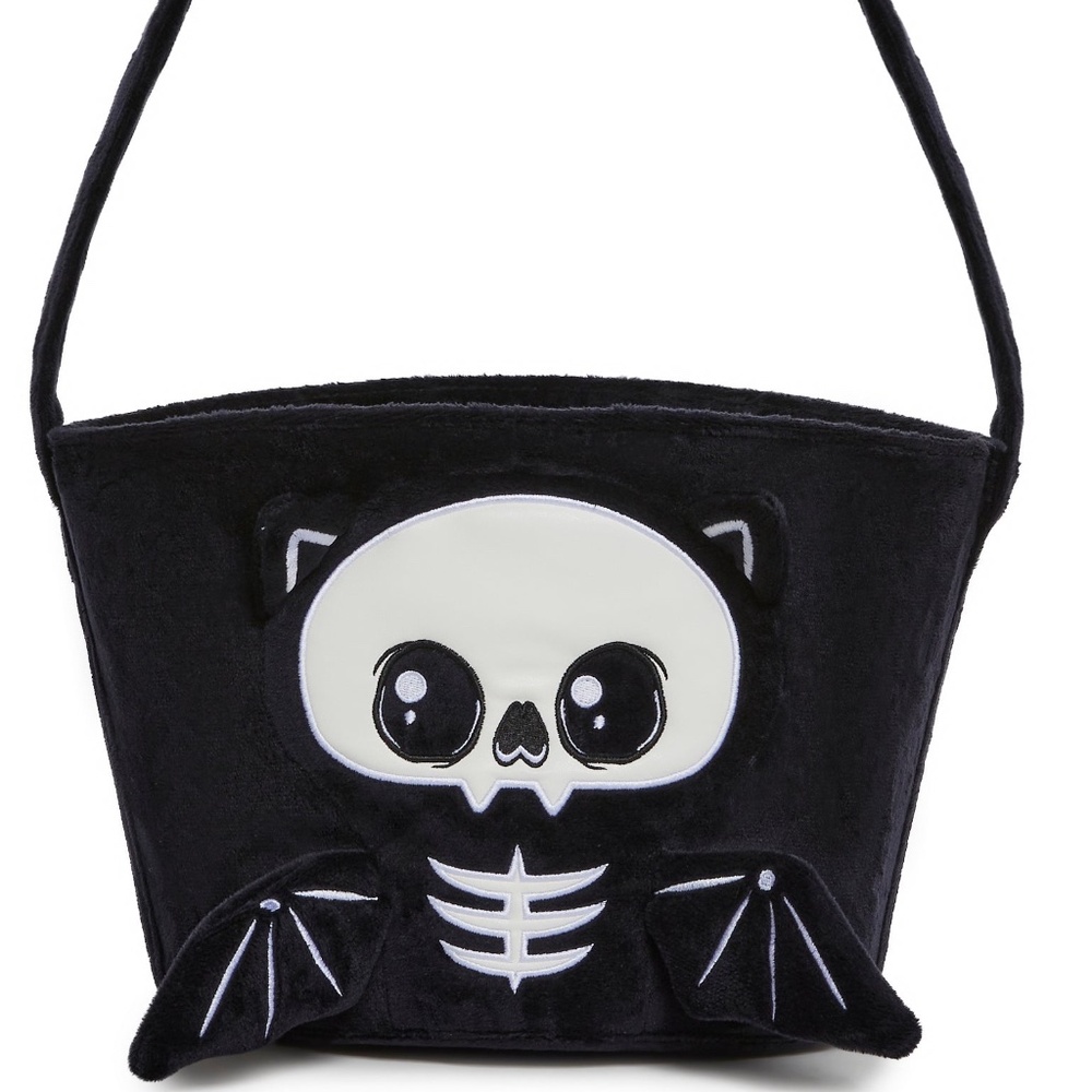Black Velour 3d Bat Bucket Shoulder Bag New Halloween